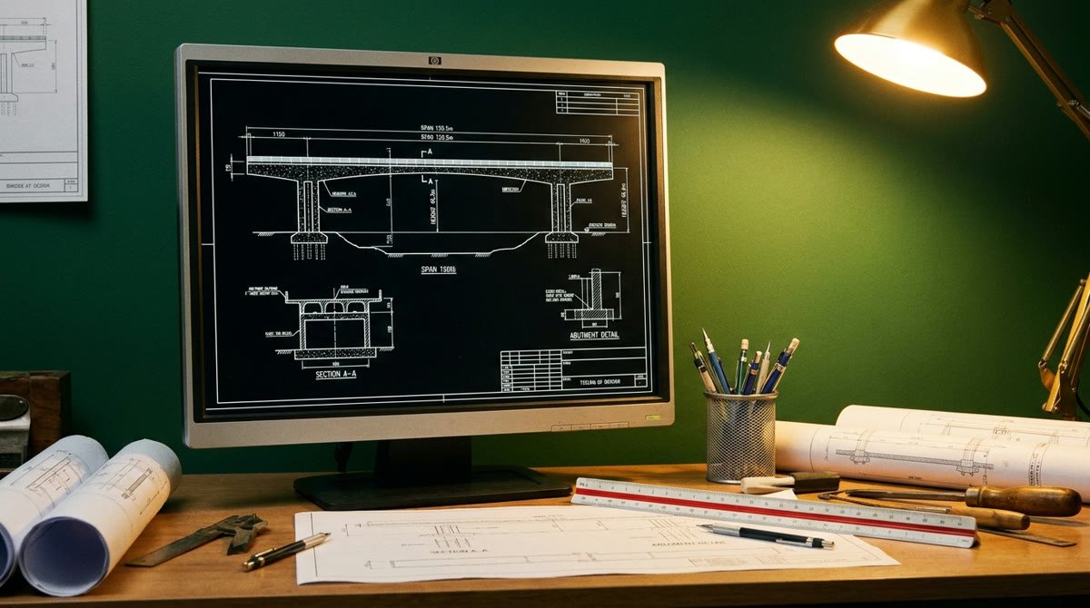 2D CAD technical drawing on screen